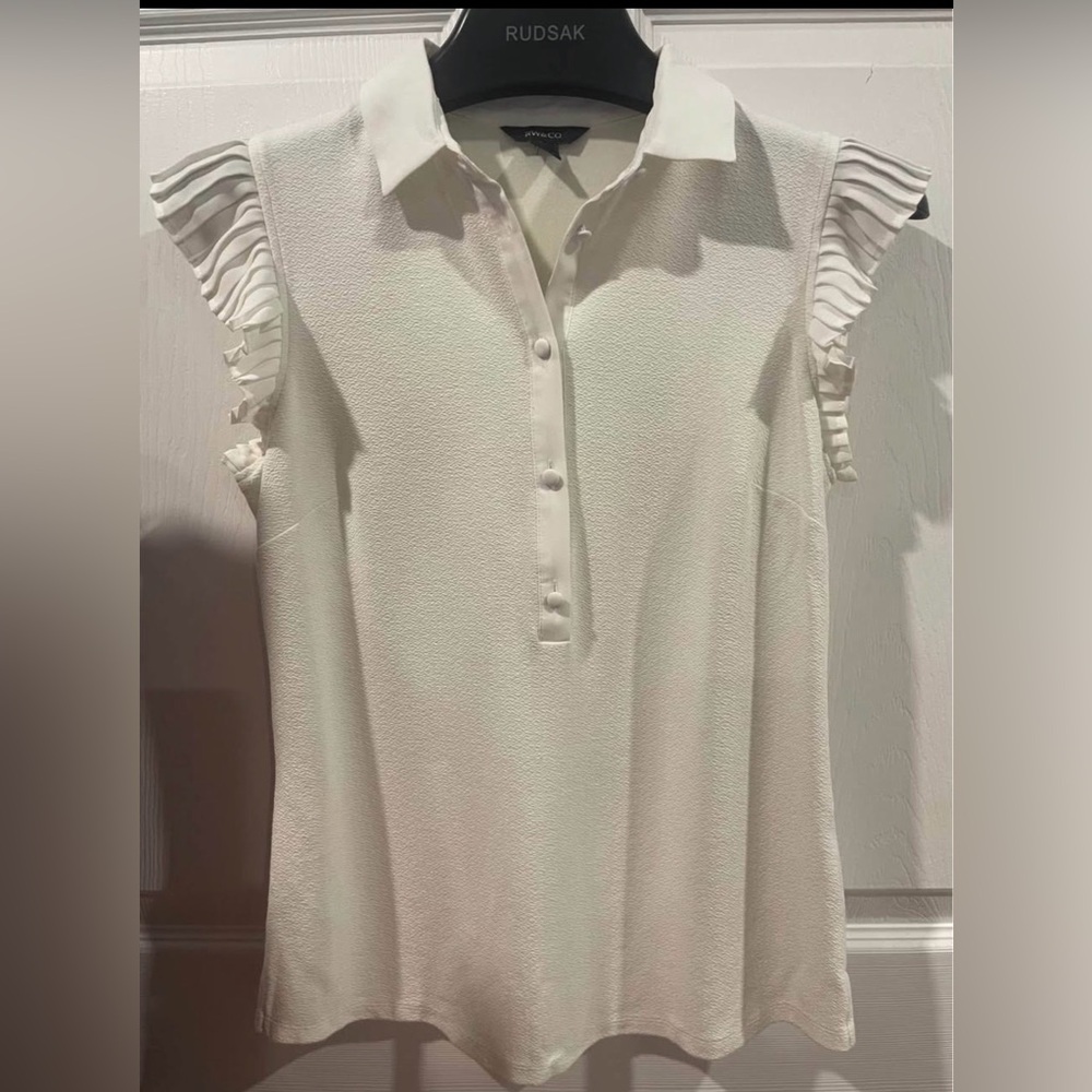 RW&Co Elegant White Ruffle Sleeve Blouse polo XS